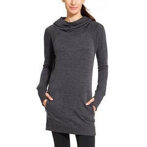Athleta Hoodie Tunic Dress Small Gray Space Dye Cowl Neck Comfortcore Athleisure